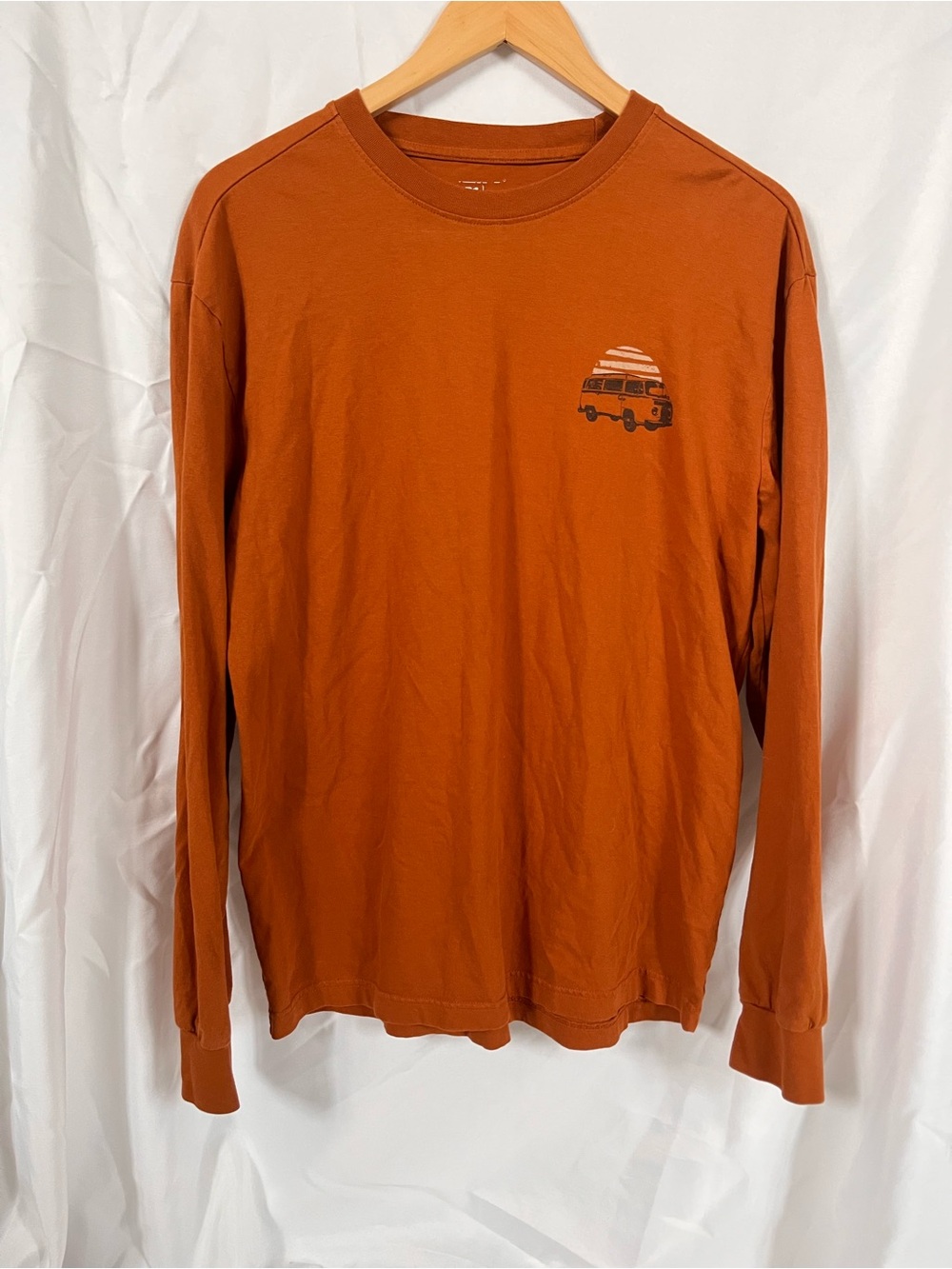 Rust Long-Sleeve Crewneck Tee with Van Graphic